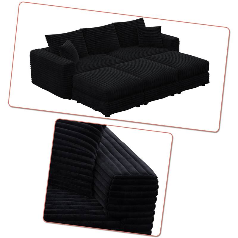 Modern Corduroy Fabric Upholstered Sectional Sofa with Ottoman
