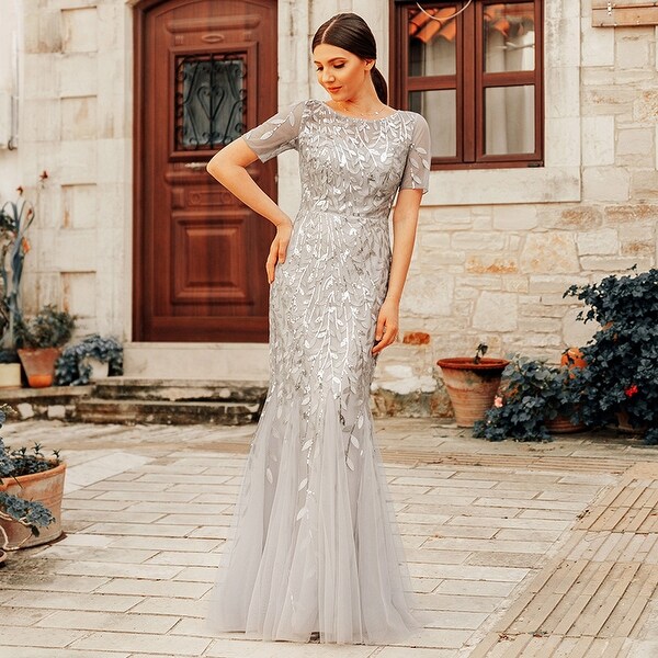Ever-Pretty Womens Tulle Sequin Fishtail Elegant Long Formal Evening Party Prom Dress 07707