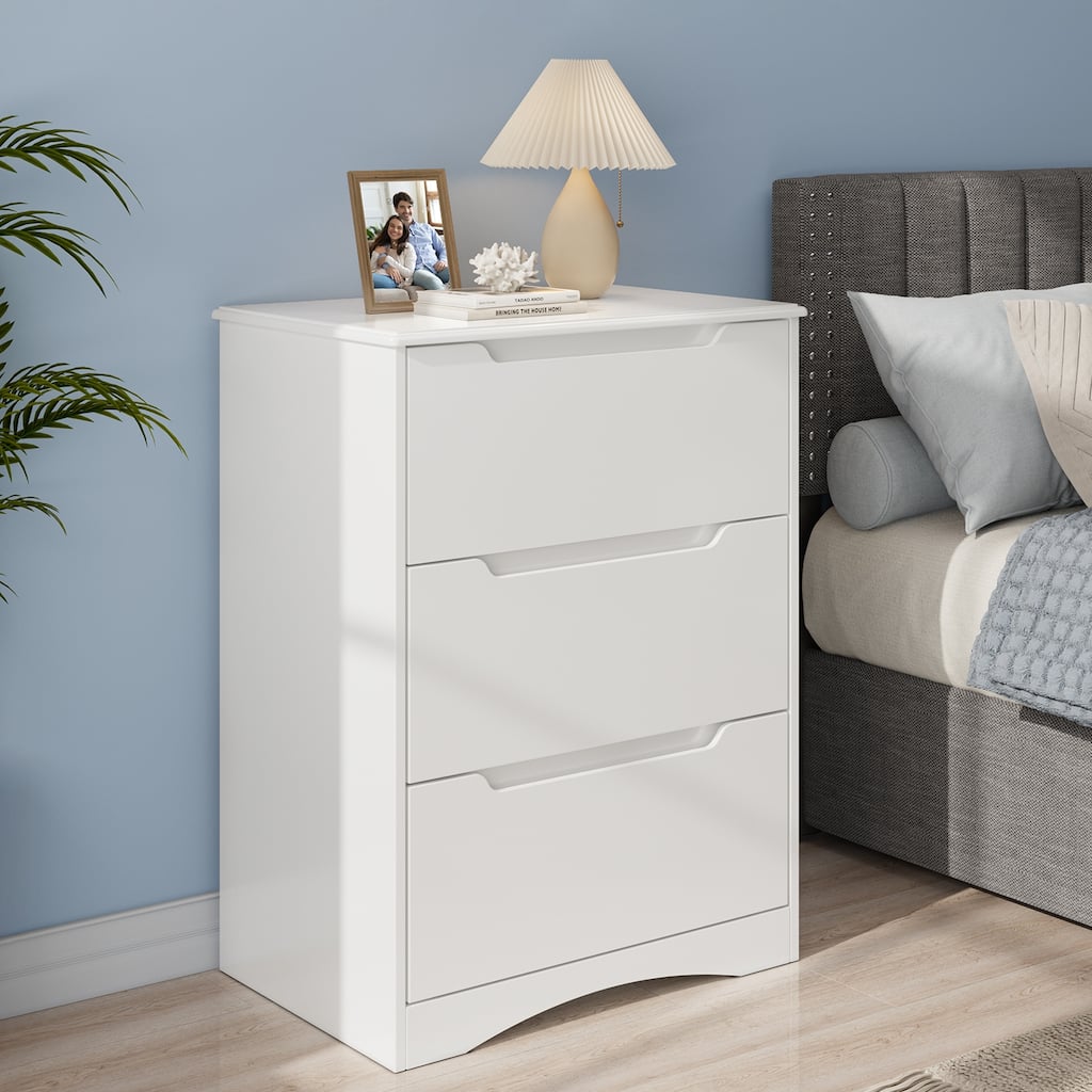 Wooden 3-Drawer Dresser for Bedroom，Bedside Nightstand，Modern Storage Chest Dresser in White
