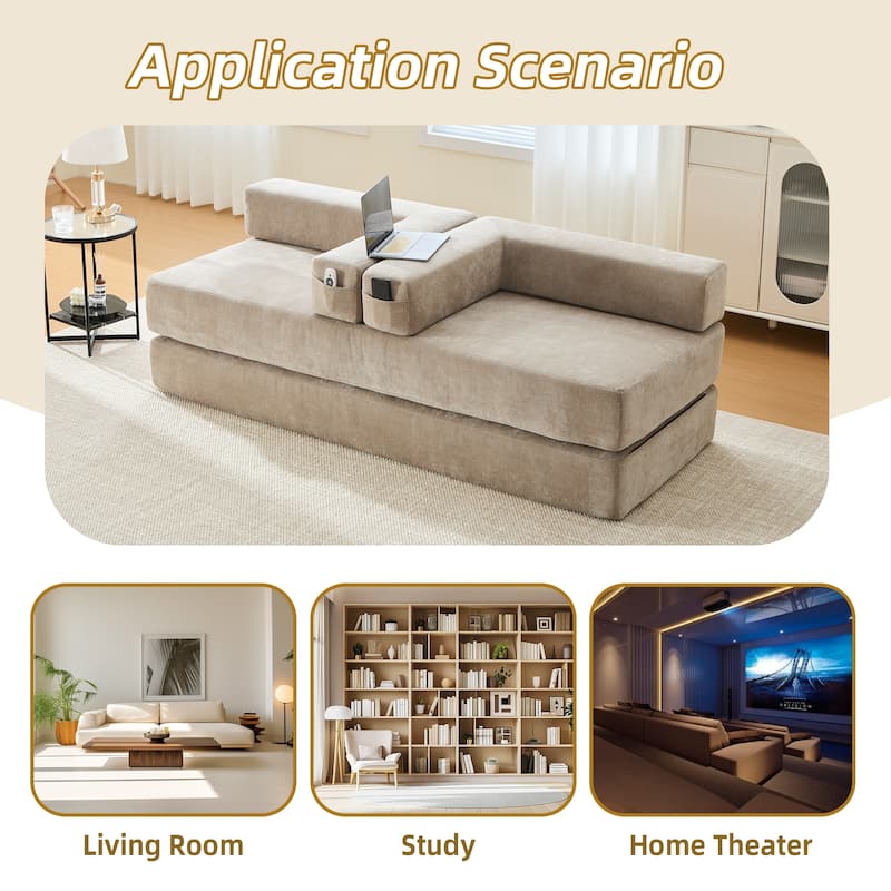 HOMEFUN Chenille Upholstered Convertible Foldable Memory Foam Sleeper Sofa with Pillows for Living Room