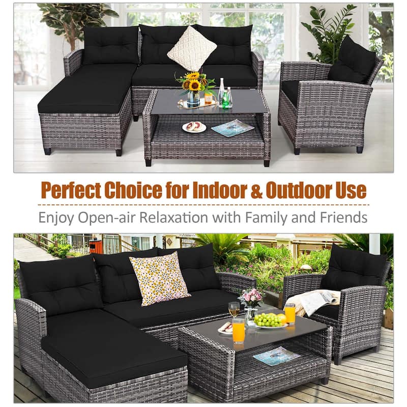 Costway 4PCS Patio Rattan Furniture Set Sofa Ottoman Cushion Garden - See Details