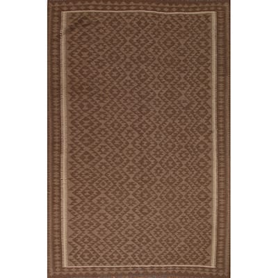 Brown Geometric Kilim Oriental Area Rug Hand-woven Wool Carpet - 7'3" x 9'9"