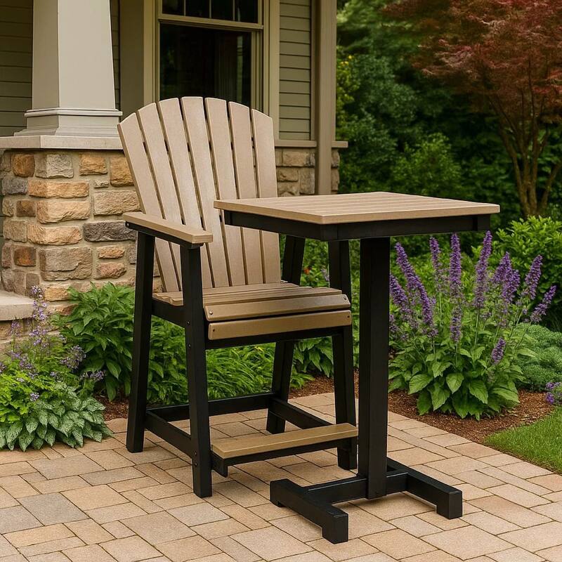 Ashi Outdoor Bar Height Chair Set of 2, Black, Brown Slatted Backrest