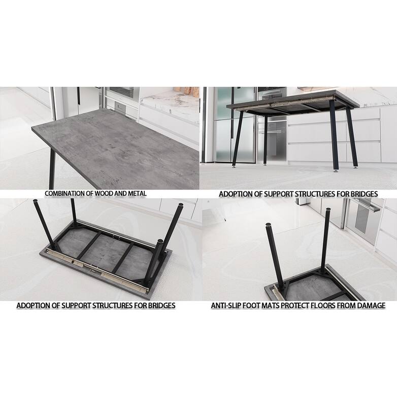 55.12-70.87"expandable modern kitchen dining table, rectangular MDF dining table for 4-6 people, medieval industrial style, with