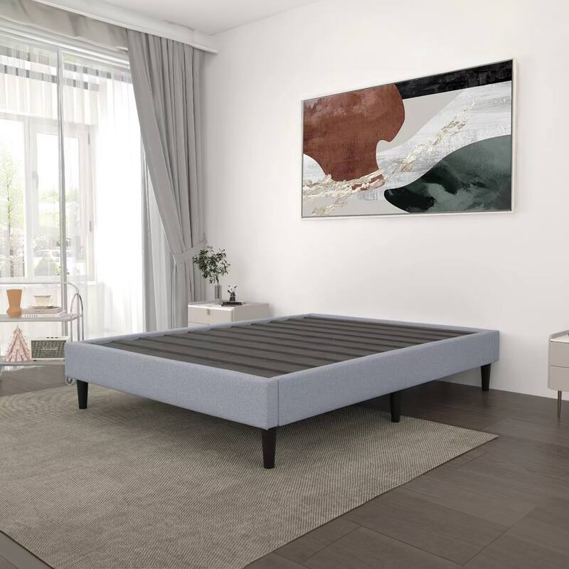 Contemporary Grey Upholstered Platform Bed