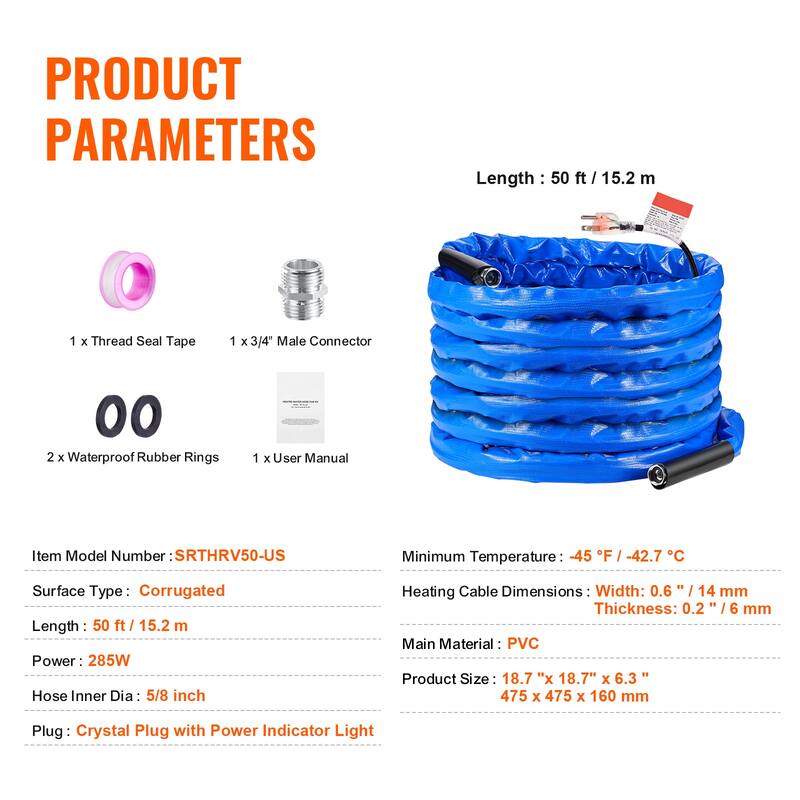 Heated Water Hose for RV, Heated Drinking Water Hose with Corrugated Cover Antifreeze to -45°F, Automatic Self-regulating