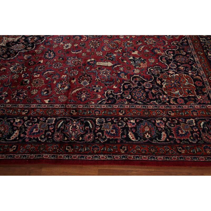 Traditional Mashad Persian Large Vintage Rug Handmade Wool Carpet - 10'0"x 16'6"