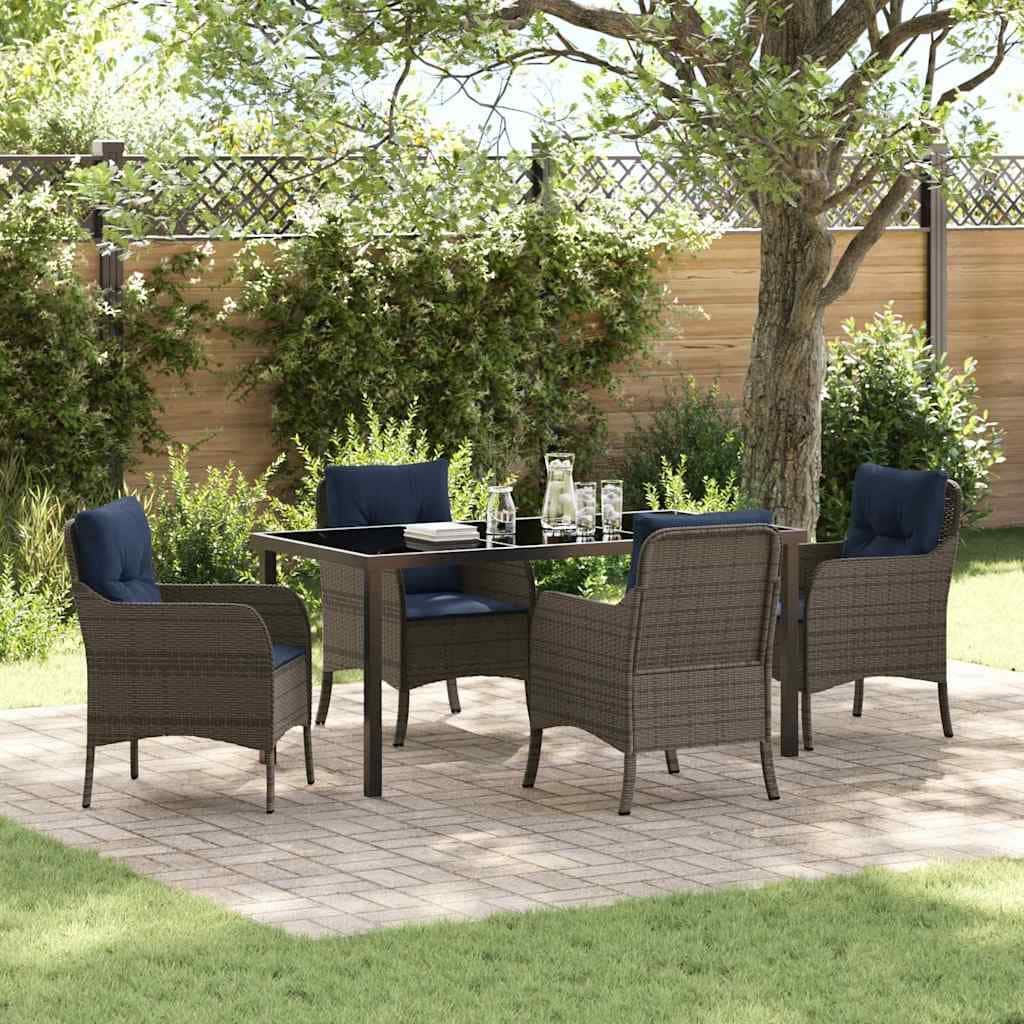 vidaXL Garden Dining Set with Cushion Grey Poly Rattan