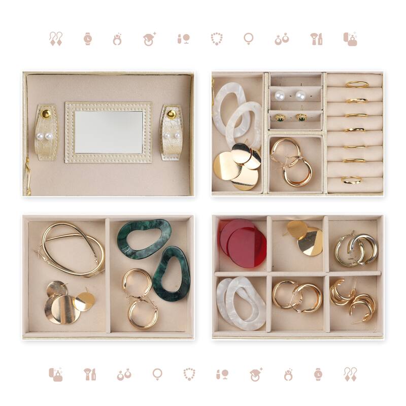 3 Layer Jewelry Box with Mirror for Women Girls Birthday Gifts, PU Leather Jewelry Organizer Storage Holder with Drawer