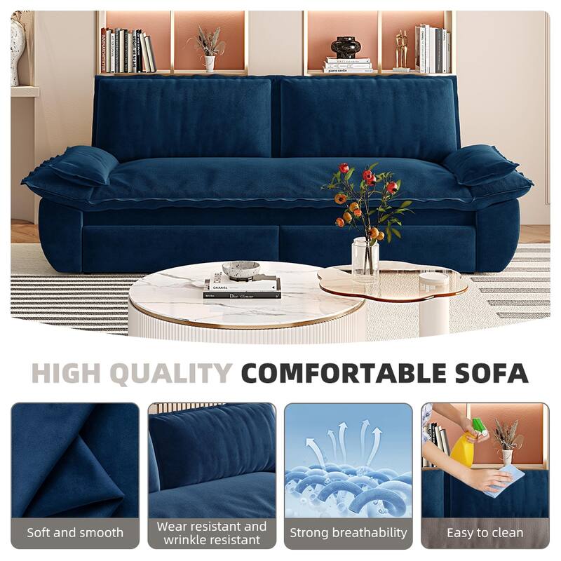 3-in-1 Convertible Velvet Sofa Bed, Pull-Out Queen Sleeper Bed, Chaise Lounge Sofa Daybed, Easy-to-Assemble