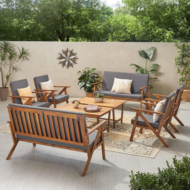 Panama Outdoor 8-piece Acacia Wood Chat Set by Christopher Knight Home - Dark Gray+Teak