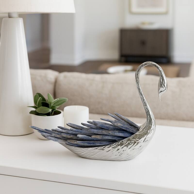 Metal Decorative Object Swan Figurine Kyanite Modern Stone Accent
