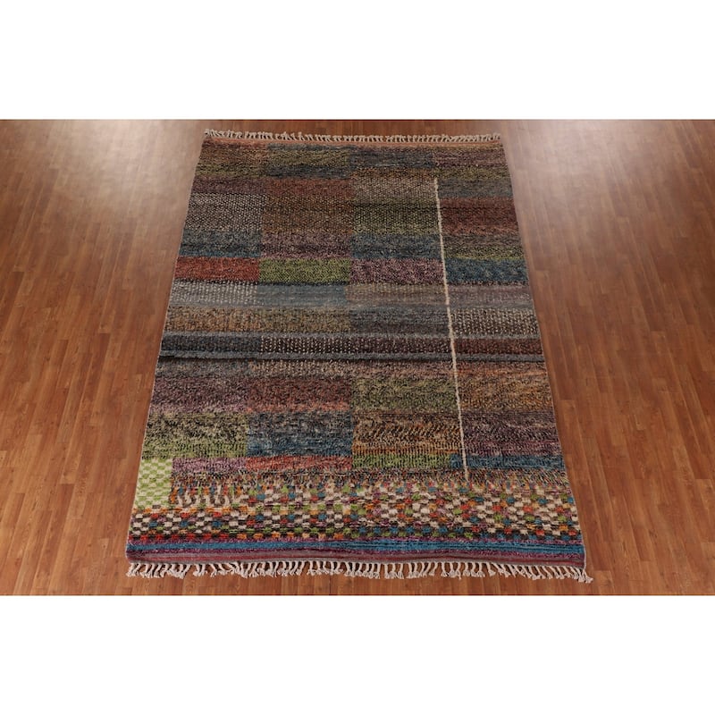Checkered Plush Moroccan Oriental Area Rug Handmade Wool Carpet - 7'11" x 10'9"
