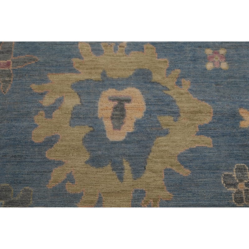 Hand Knotted Oriental 100% Wool Carpet Transitional All-Over Navy Blue & Blues Oushak Area Rug - 14' 0'' X 9' 11''