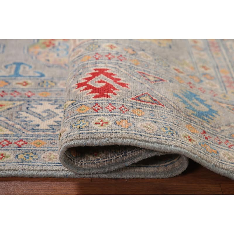 Traditional Kazak Area Rug Hand-Knotted Grey Wool Carpet - 4'0" x 5'11"