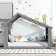 preview thumbnail 5 of 5, Gray Twin Pine House Floor Bed with Skylight, LED Light, Sturdy Construction