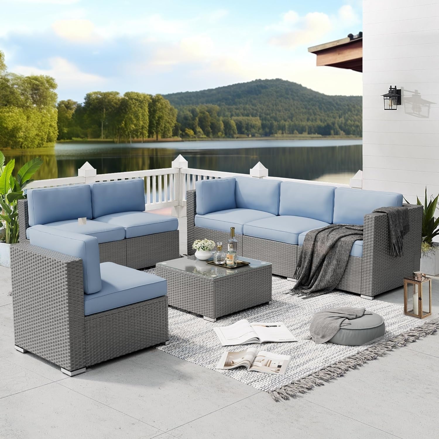 SUNCROWN 7 piece Outdoor Patio Grey Wicker Rattan Sectional Sofa Conversation Set Bed Bath Beyond 36075936