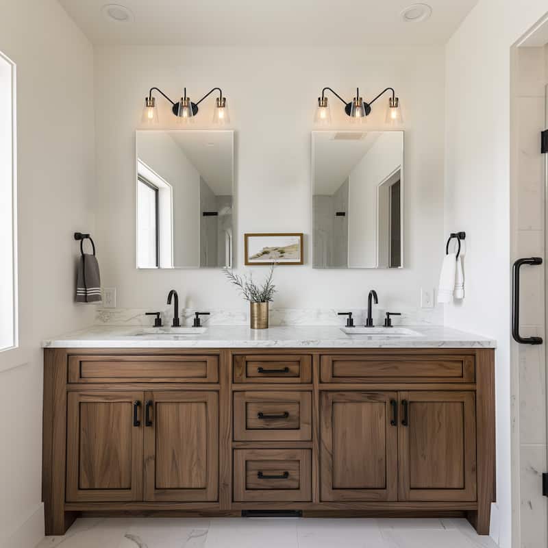 Modern Black Gold Bathroom Vanity Light Wall Sconces with Seeded Glass