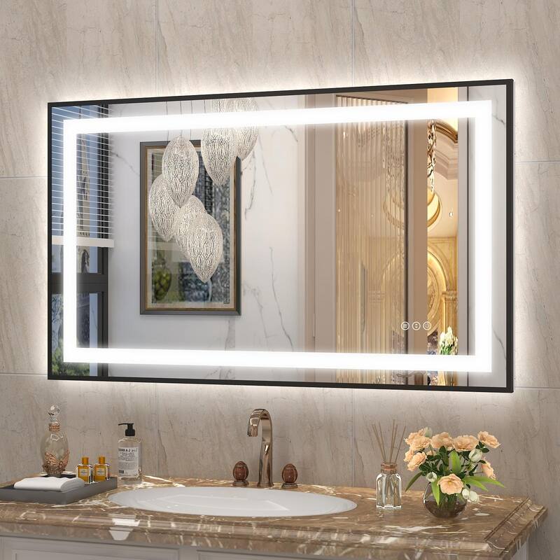 KIOTEE Black Metal Frame Front & Back LED Lighted Anti-Fog Tempered Glass Bathroom Vanity Mirror with ETL and 3 Years Warranty - 40x24