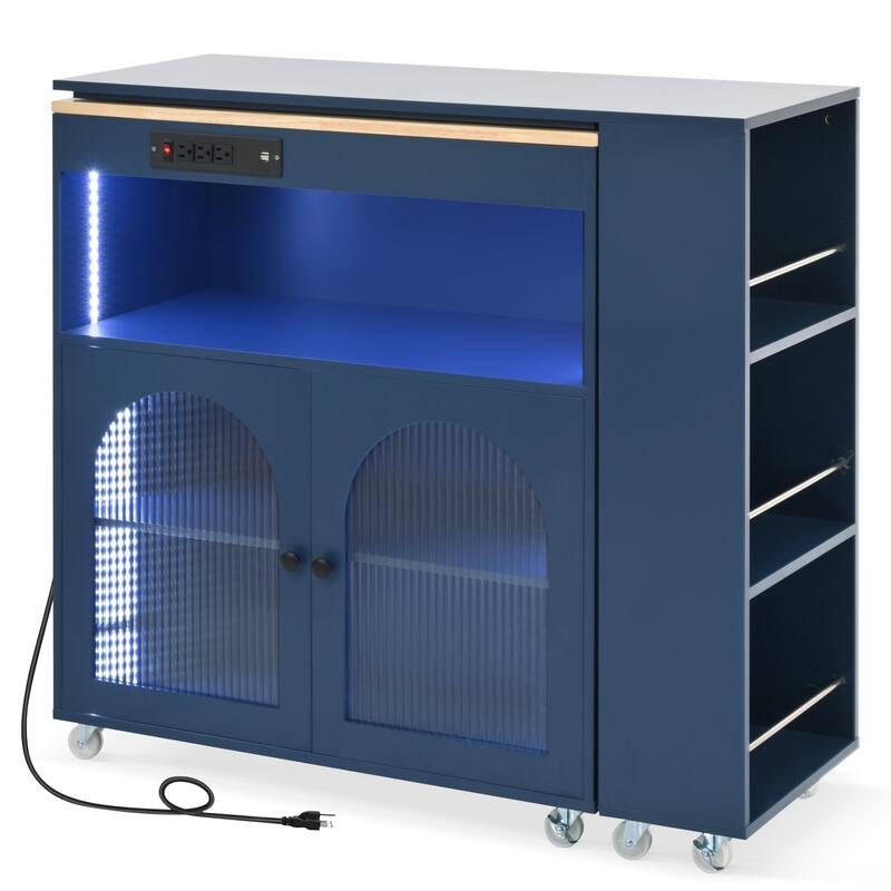 Elask MDF Rolling Kitchen Island With Extended Table and LED Lights(33-in x17-in x37-in)