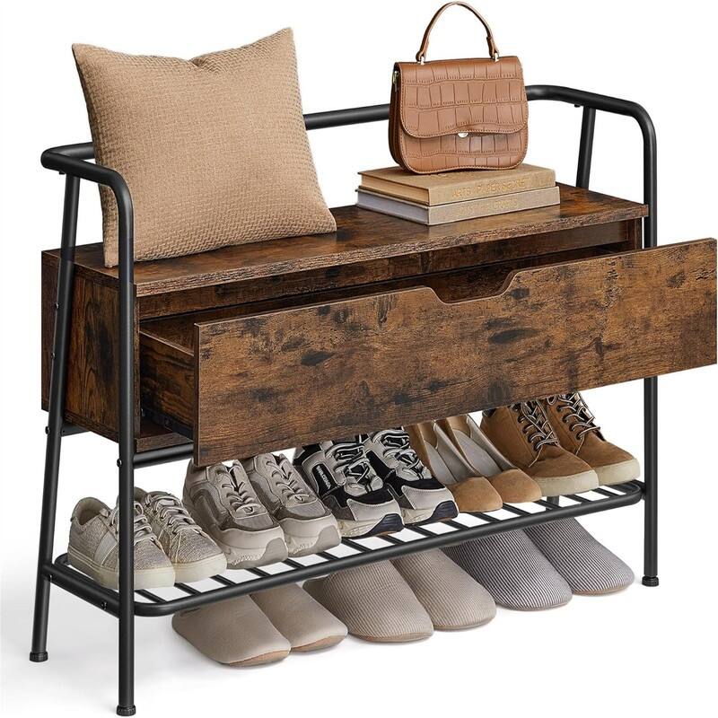 Shoe Storage Bench with Seating - 11.8"D x 39.4"W x 25"H