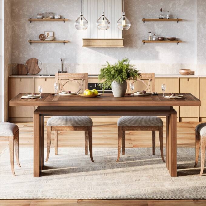63-Inch Mid-Century Modern Dining Table, Wooden Kitchen Table for 6