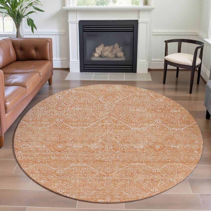 Premium Washable Super Soft Traditional Global Mayfield Rug - Salmon - 8' x 8'