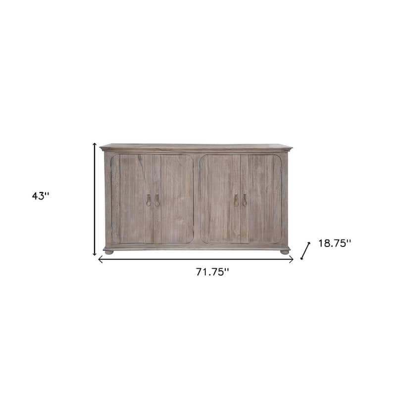 HomeRoots 72" Sand Solid and Manufactured Wood Distressed Credenza - 71.75 in. x 43.00 in. x 18.75 in.