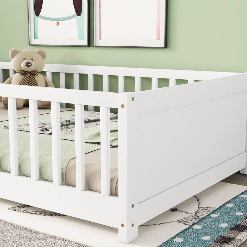 White Twin Pine Platform Bed with Book Storage Rack