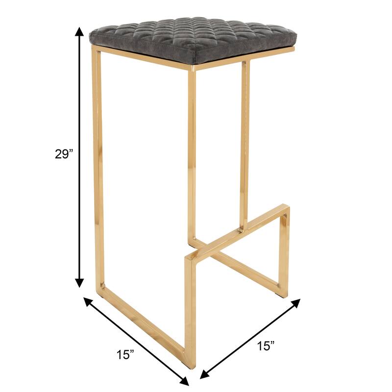 Quincy Modern Leather Barstool with Upholstered Square Seats in Gold Metal & Footrest for Home Bar & Kitchen Counter