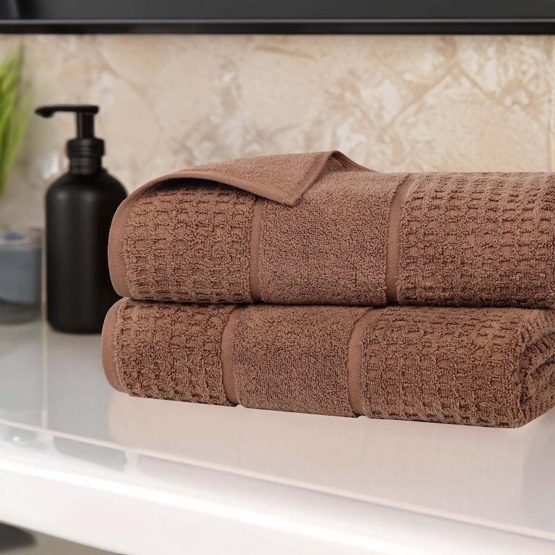 Superior Napa Zero Twist Cotton Soft Waffle Bath Sheet Set of 2 - Chocolate