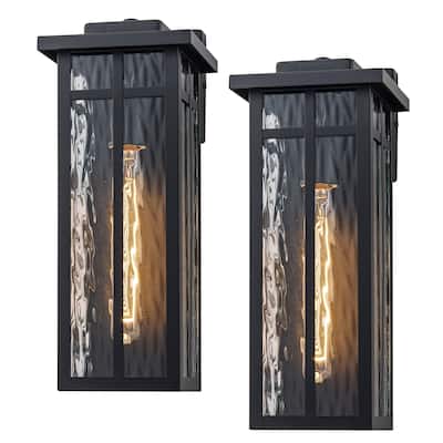 C Cattleya 2 Pack Matte Black Outdoor Wall Lantern Sconces with Water Glass