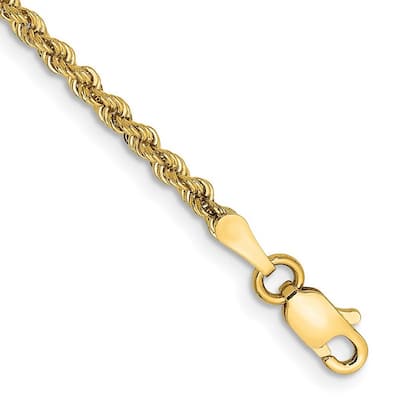 Curata 10k Yellow Gold 2.25mm Regular Rope Chain Bracelet Options: 7" 8"