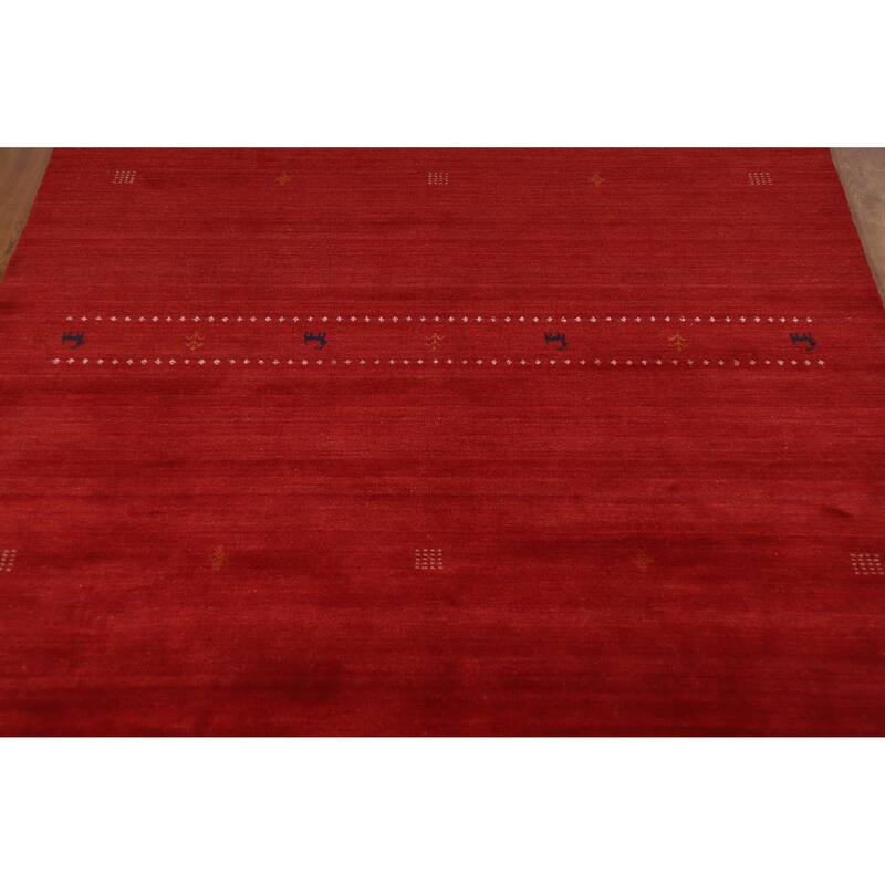 Hand Knotted Oriental 100% Wool Carpet Tribal Animal Pictorial Red Gabbeh Area Rug - 9' 8'' X 6' 7''