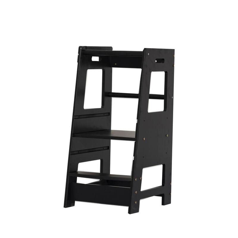 Toddler Standing Tower Kitchen Step Stool for Kids Adjustable Height Learning Stool Helper Removable Anti-Drop Safety Rail Stool - Black