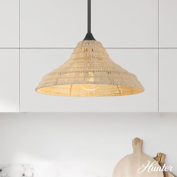 slide 2 of 5, Hunter Agoura Boho Rattan Pendant - Kitchen, Bedroom, Living Room, Dining Room, Entry - Transitional, Coastal 14" - 1 Light
