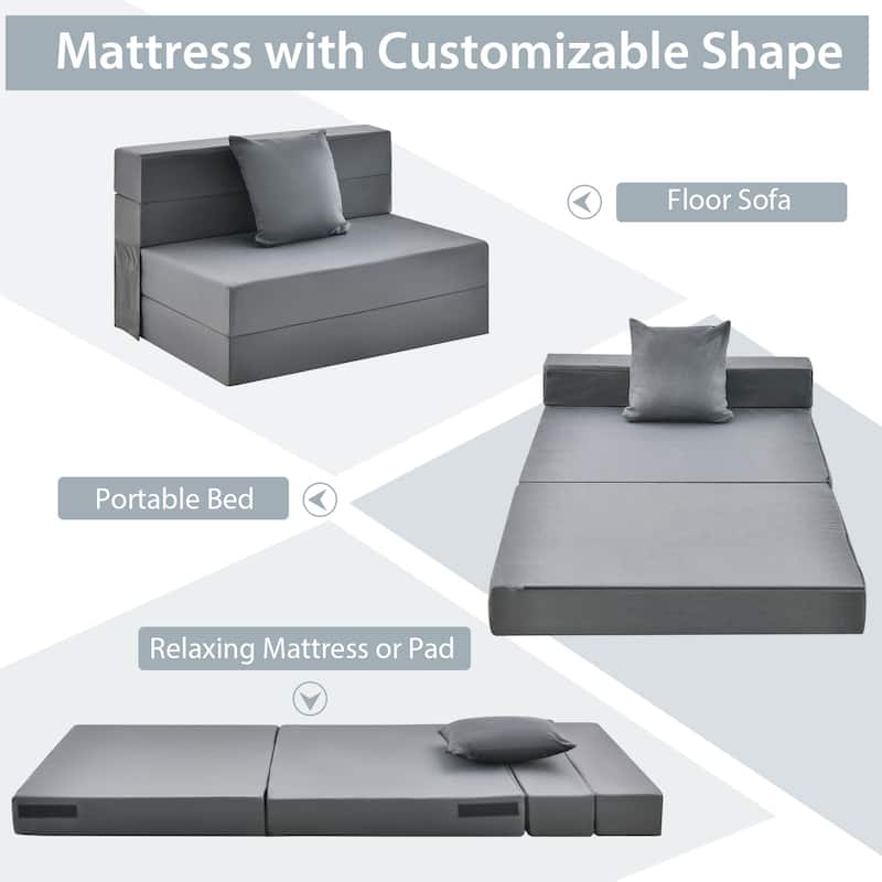 Dark Grey Faux Linen Foldable Sofa Bed with Ergonomic Comfort Pillow Support for All Ages - 39" x 29.5" x 24.5" (L x W x H)