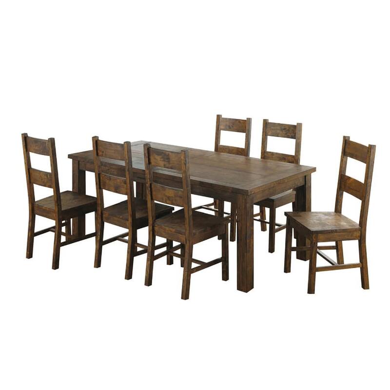 Caly 7pc Rectangular Dining Table Set, 6 Ladderback Side Chairs, Rustic Golden Brown