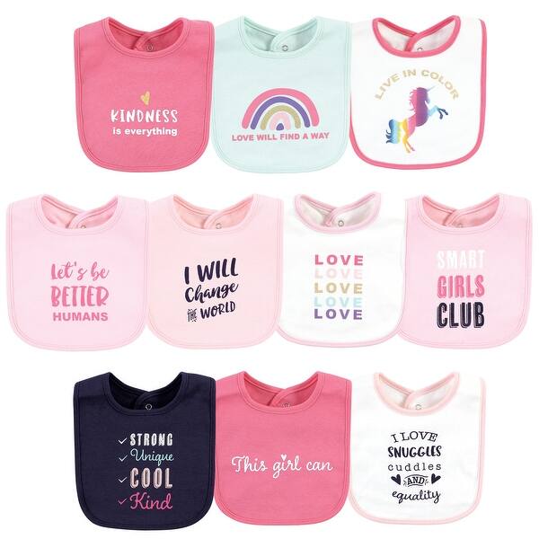 slide 1 of 1, Hudson Baby Infant Girl Cotton Bibs, Empowerment, One Size - Empowerment - One Size