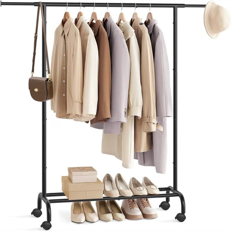 Clothing Rack for Hanging Clothes with Wheels - 15.7"D x 47.2"W x 61.4"H - Ink Black - 15.7"D x 47.2"W x 61.4"H
