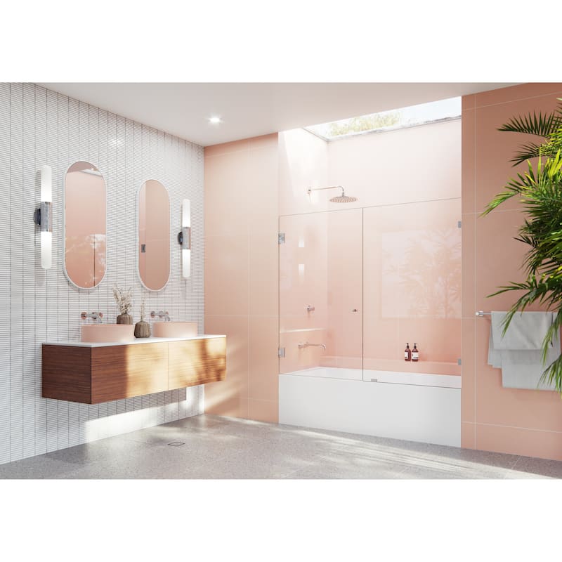 Glass Warehouse 58.25" x 68" Frameless Shower Bath Door - Wall Hinge - Polished Chrome