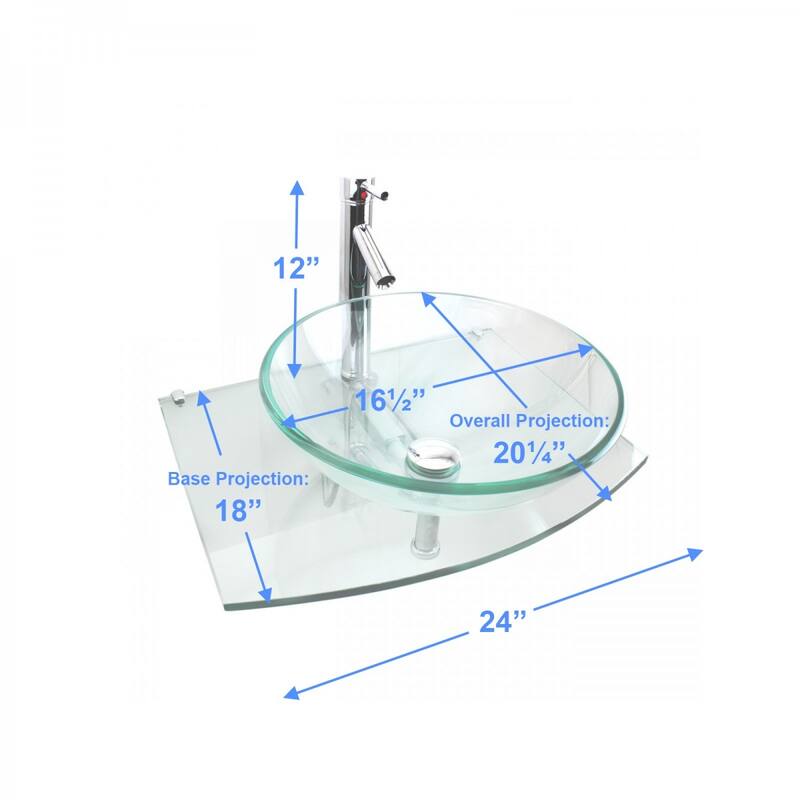 Glass Wall Mount Sink Halo 23.75" Tempered Glass Round Vessel Sink with Chrome Faucet and Sink Drain Renovators Supply