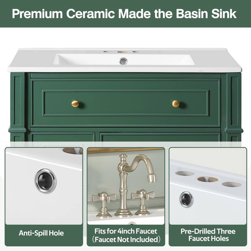 30" Bathroom Vanity with Ceramic Sink Basin, Soft Close Doors, Adjustable Shelf and Door Organizer Cabinet