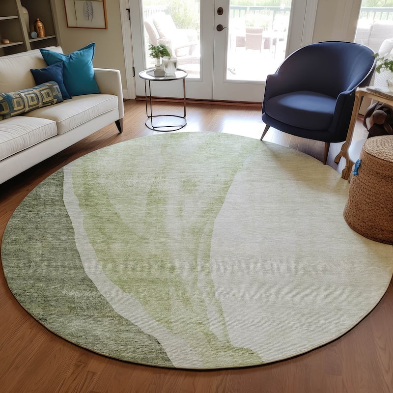 Machine Washable Indoor/ Outdoor Chantille Modern Abstract Rug - Olive - 8' x 8'