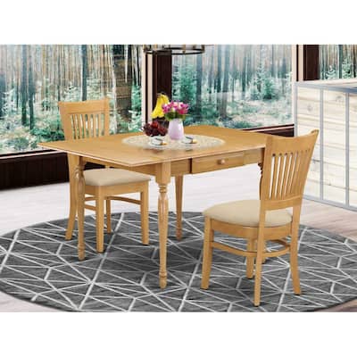 HomeStock 3-Pc Natural Brown Oak Finish Solid Wood Top with Dropleaf Dining Table Set
