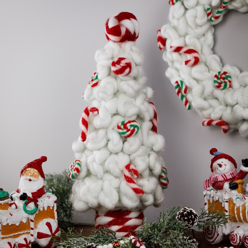 Plush Tree with Peppermint and Candy Canes Christmas Decoration - 16.5"