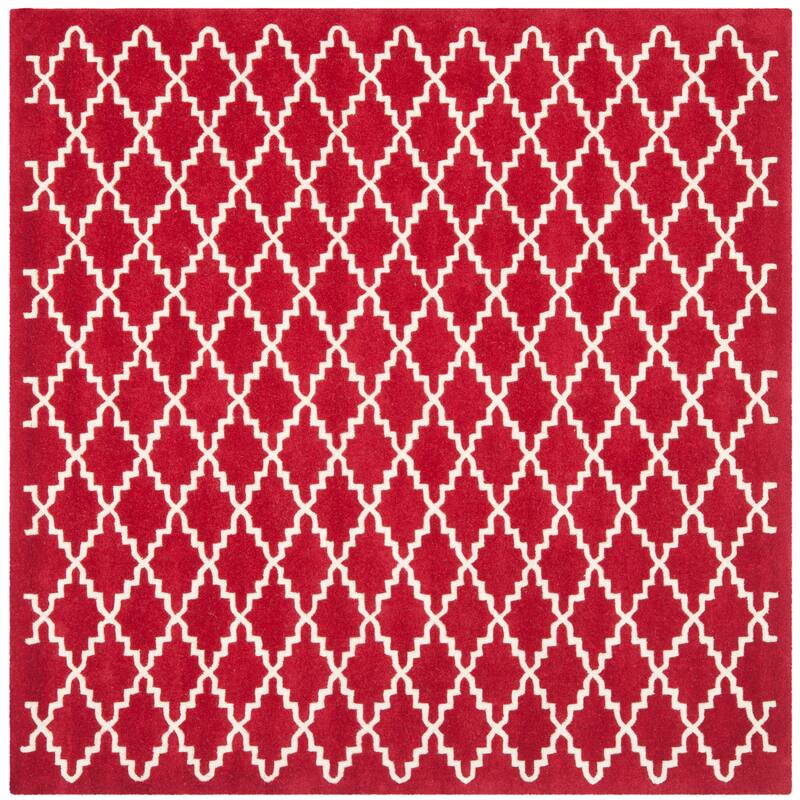 SAFAVIEH Handmade Chatham Slavna Modern Moroccan Wool Rug - 7' Square - Red/Ivory