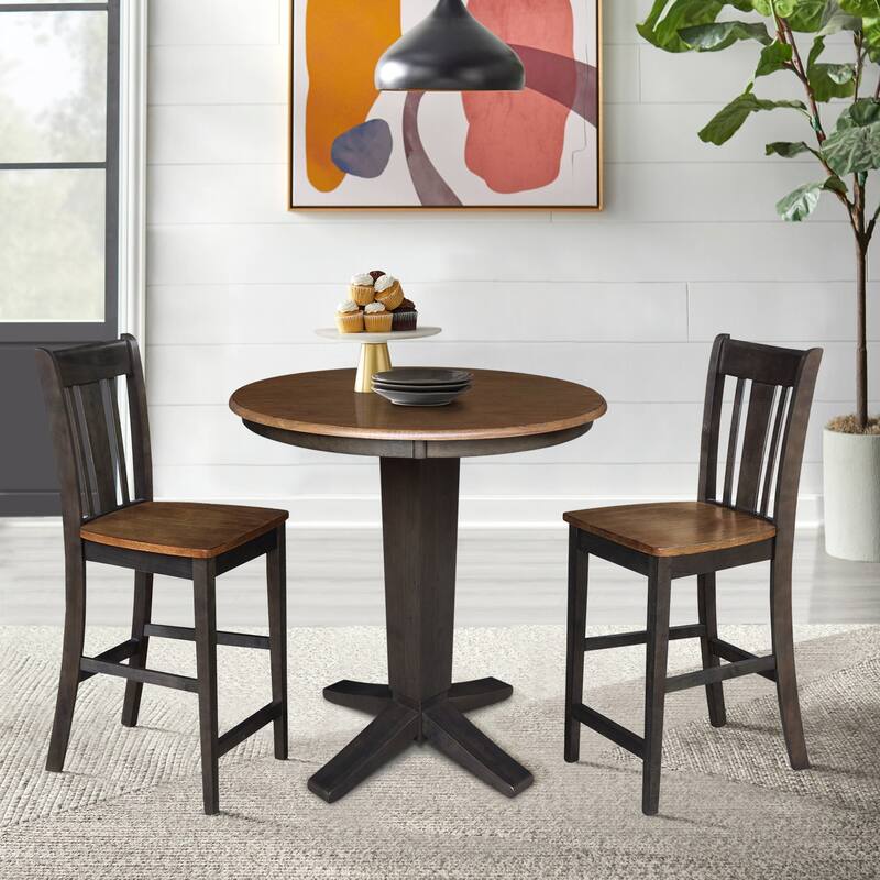 36 in Solid Wood Round Top Counter Height Dining Table with Stools