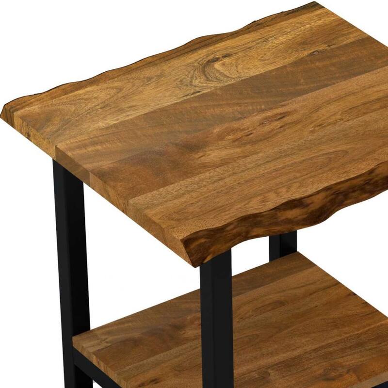 Brown Solid Wood Square End Table with Black Iron Frame and Storage Shelf - 20” x 20” x 24” (D x W x H)