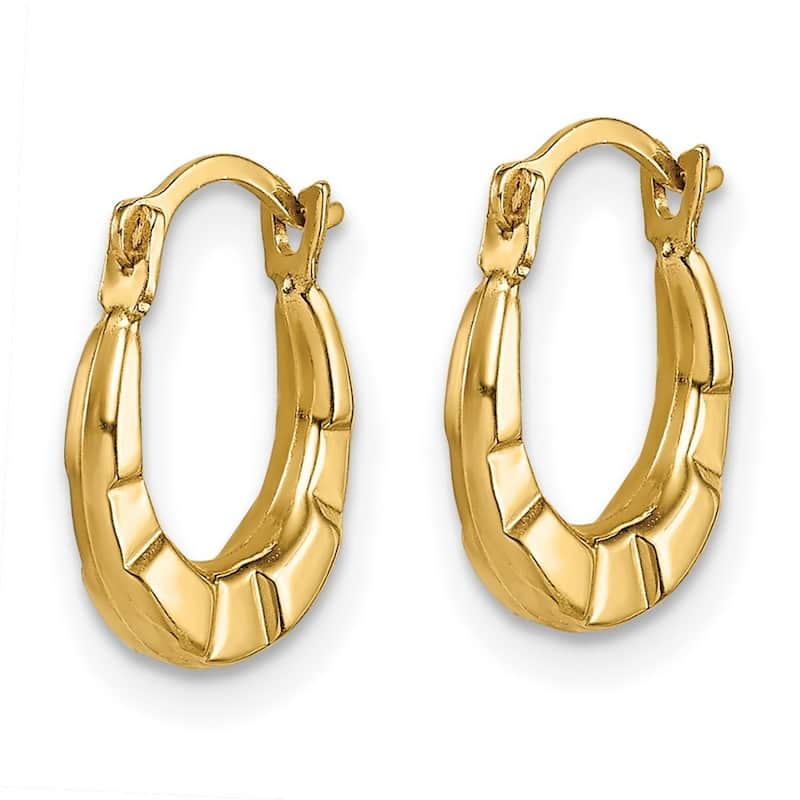 Curata 14k Yellow Gold 12mm Beveled Hoop Earrings